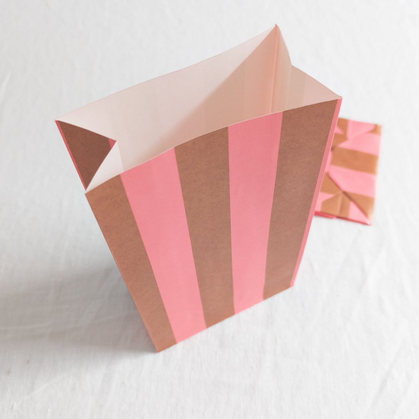 Pink and Brown Striped Paper Bags - Set of 6
