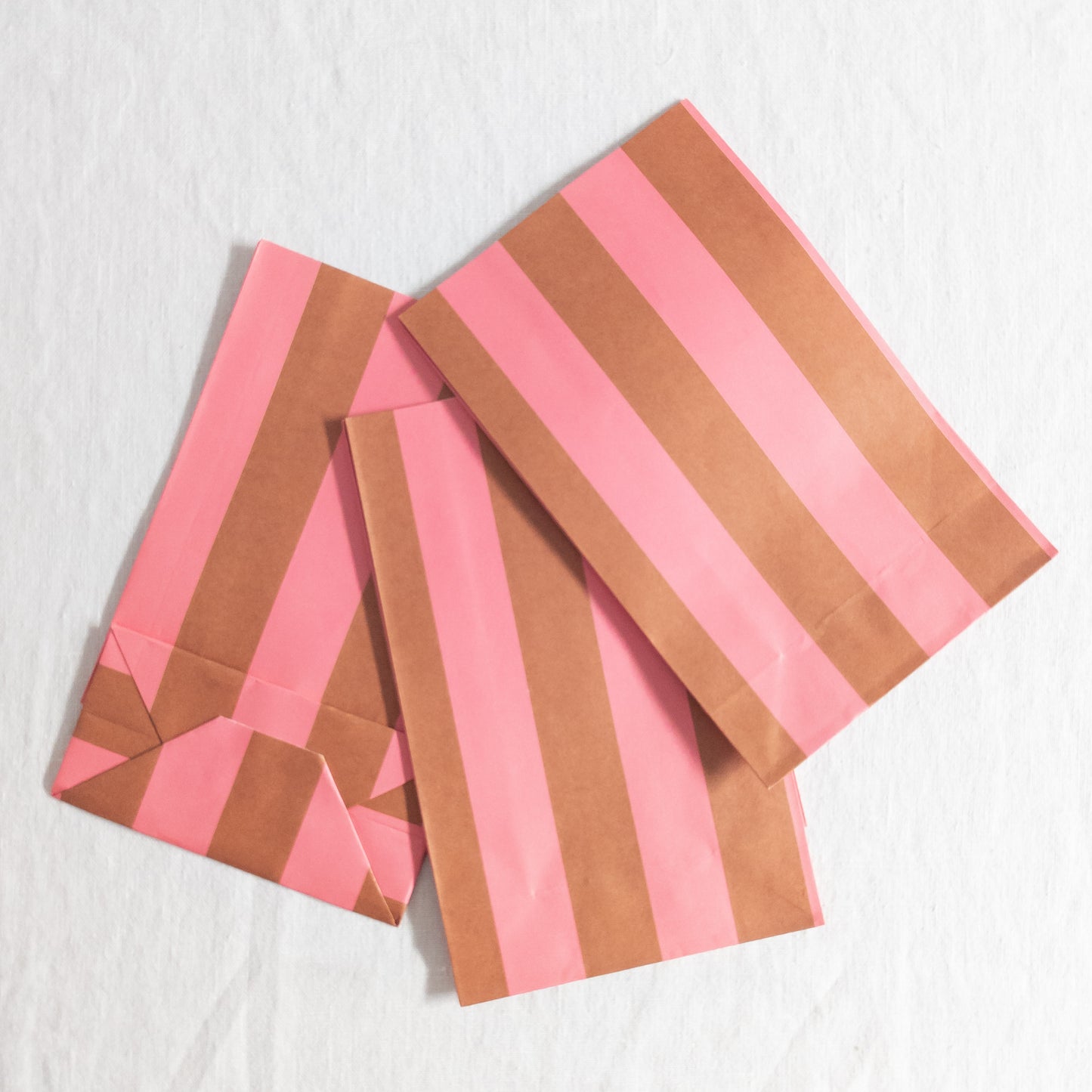 Pink and Brown Striped Paper Bags - Set of 6